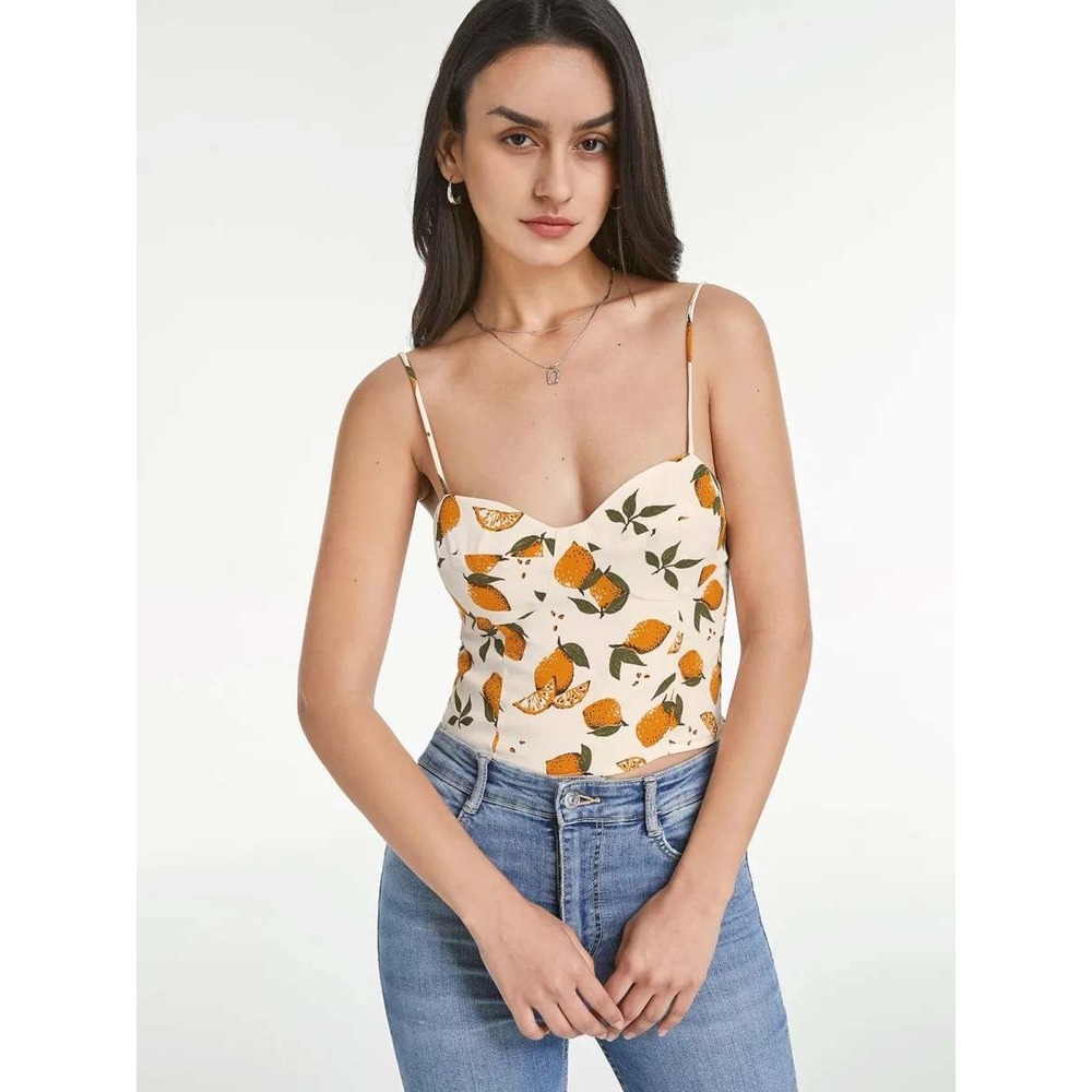 Sweetheart Orange Fruit Contour Tank Top Coreset Women Size S Lemon Tropical